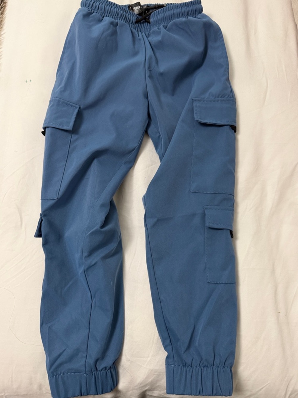 Kids Blue Cargo Joggers with Elastic Waist and Cuffs